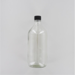 Aurora Scientific 1000mL Clear Glass (Type 3 - Soda Lime) Bottle  with Black Polypropylene Cap  with