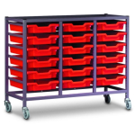 Gratnells Treble Column Adjustable Trolley 850mm Set 01 Gratnells Grey with Flame Red Trays