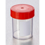 Gosselin Straight 125mL Container, Polypropylene,  Clear with Red Screw Cap and White Label, Sterile