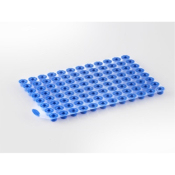 96 individual caps in sheet format, blue TPE, pierce able; suitable for sealing all of our 96 well P
