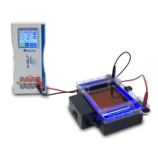 Accuris myGel InstaView Package contains InstaView Gel Tank with Blue LED Illuminator and MyVolt Tou