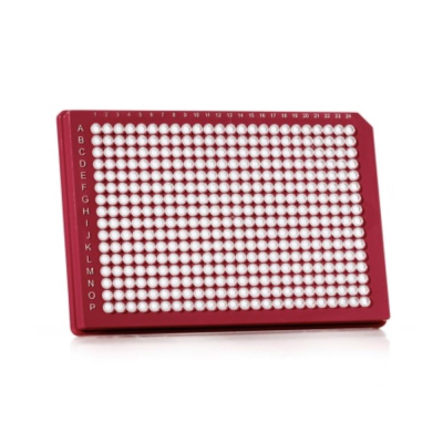 Azenta Life Sciences FrameStar 384 Well PCR Plate Ultra-Rigid Skirted Red Frame Clear Wells A24 Cut