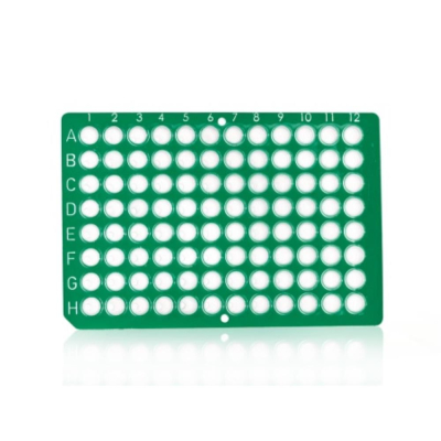 Azenta Life Sciences FrameStar 96 Well PCR Plate Non-Skirted Green Frame Clear Wells H1 Cut Corner