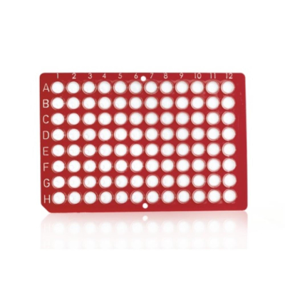 Azenta Life Sciences FrameStar 96 Well PCR Plate Non-Skirted Red Frame Clear Wells H1 Cut Corner