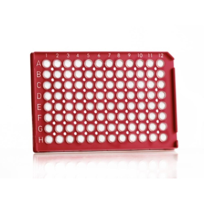 Azenta Life Sciences FrameStar 96 Well PCR Plate Semi-Skirted ABI Style with Upstand Red Frame Clear