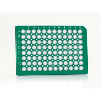 Azenta Life Sciences FrameStar 96 Well PCR Plate Semi-Skirted Green Frame Clear Wells A12 Cut Corner