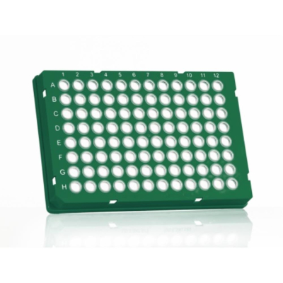 Azenta Life Sciences FrameStar 96 Well PCR Plate Skirted Low Profile Green Frame Clear Wells H1 Cut