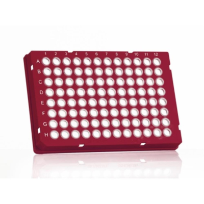 Azenta Life Sciences FrameStar 96 Well PCR Plate Skirted Low Profile Red Frame Clear Wells H1 Cut Co