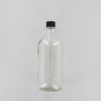 Aurora Scientific 1000mL Clear Glass (Type 3 - Soda Lime) Bottle  with Black Polypropylene Cap  with