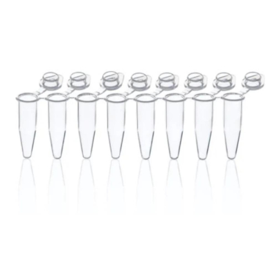 BRAND 0.2mL 8-Well PCR Tube Strips with Attached Single Flat Caps Clear
