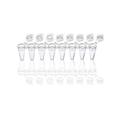 BRAND 0.2mL 8-Well PCR Tube Strips with Attached Single Flat Caps Clear