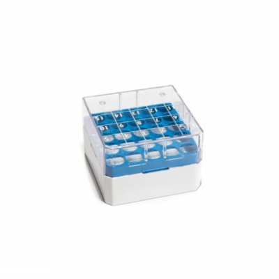 ClearLine Polycarbonate Cryogen Box 25 Places  76x76mm for 1.2 and 2mL Tubes - Blue Grid