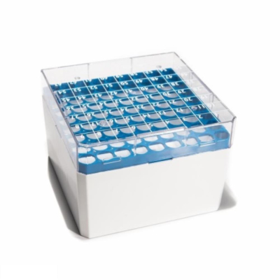 ClearLine Polycarbonate Cryogen Box 81 Places 132x132mm for 3-4-5mL Tubes - Light Blue Grid