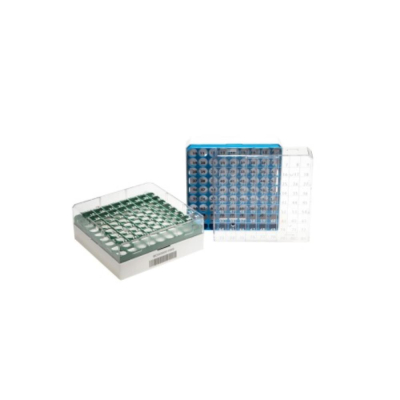 ClearLine 1D Barcoded Polycarbonate Cryogen Box 81 Places 132x132mm for 1.2-2mL Tubes - Light Blue G