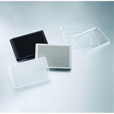 384 Well White with Clear Flat Bottom TC-Treated Microplate, with Lid