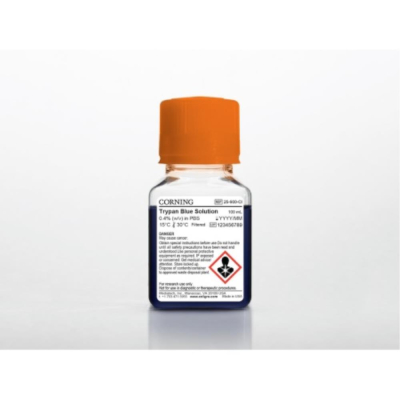 100mL Trypan Blue Solution (w/v) in PBS 0.4% (w/v) in normal saline (8.1 g/L NaCl with 0.6 g/L K2HPO