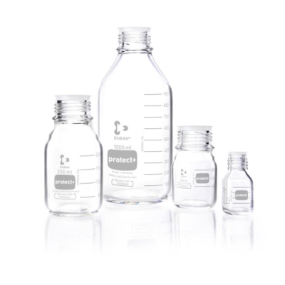 DURAN protect+ Plastic Safety Coated Laboratory Bottle Clear GL 45 100mL