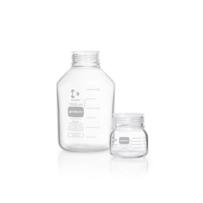 DURAN protect+ Plastic Safety Coated Laboratory Bottle Clear Wide Mouth GLS 80 500mL