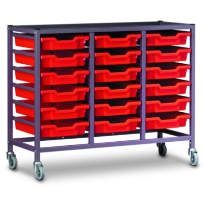 Gratnells Treble Column Adjustable Trolley 850mm Set 01 Gratnells Grey with Flame Red Trays