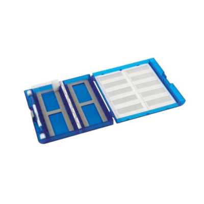 Heathrow Scientific Premium Plus Slide Box - 100 place - translucent blue - pk5