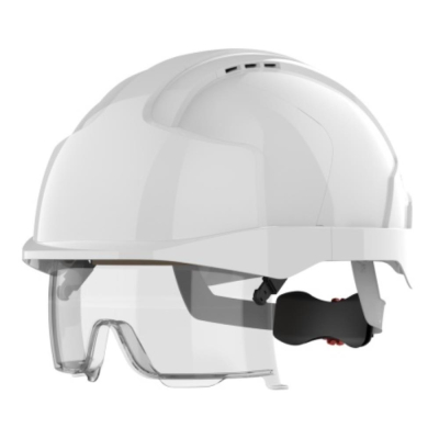JSP EVO VISTAlens Safety Helmet with Integrated Eyewear - Vented - White Helmet /Clear Lens