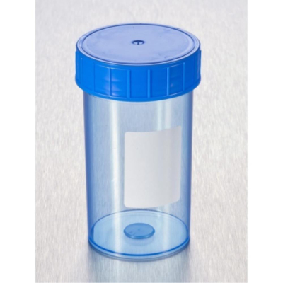 Gosselin Straight 180mL Container, Polypropylene, Blue with Blue Screw Cap and White Label, Sterile
