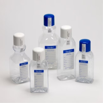 Sterilin 350ml PET Tombstone bottle labelled dosed with Sodium Thiosulphate
