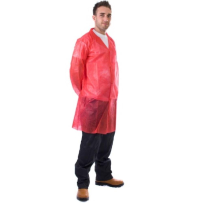 Non-Woven Lab Coat With Poppers - Red XXLarge