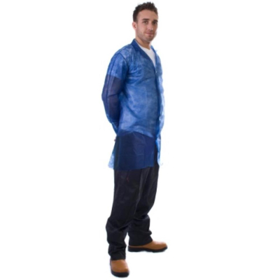 Non-Woven Lab Coat With Poppers - Blue Medium
