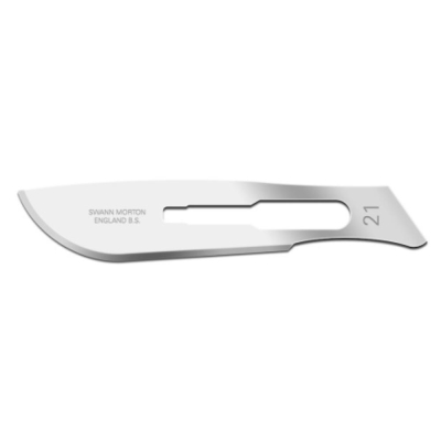 Swann-Morton No 21 Scalpel Blade - Carbon Steel; Non Sterile; Individual Peel Packs