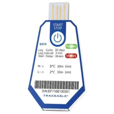 Traceable ONE Single-Use USB Temperature Data Logger; 30 Day; 3 Minute Interval; 2 to 8C; 40/pk