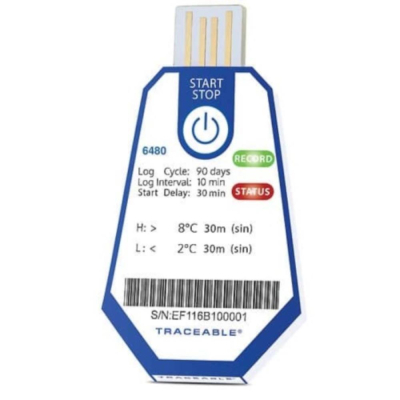 Traceable ONE Single-Use USB Temperature Data Logger; 90 Day; 10 Minute Interval; 2 to 8C; 40/pk