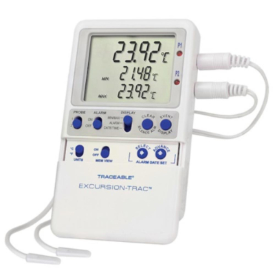 Traceable Excursion-Trac Data Logging Thermometer with Calibration; 2 Bullet Probes