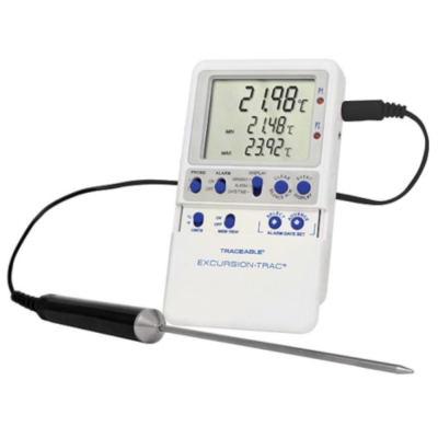 Traceable Excursion-Trac Data Logging Thermometer with Calibration; 1 Stainless Steel Probe