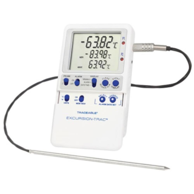 Traceable Excursion-Trac Datalogging Low-Temp Thermometer with Calibration; 1 Stainless Steel Probe