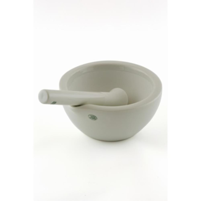 Mortar and Pestle Unglazed Porcelain OD 113mm  ID 90mm. Porcelain Handle.
