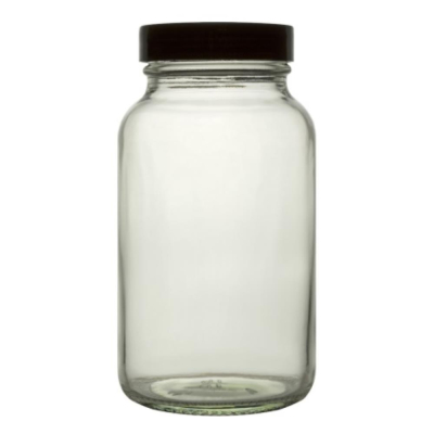 Clear Glass Powder Bottle with Separate Black Cap - 250mL