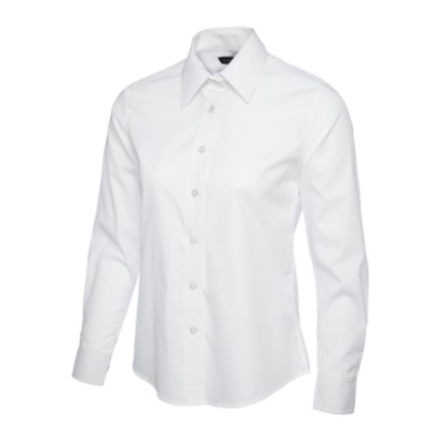 Ladies White Long Sleeve Poplin Shirt 65% Polyester 35% Cotton Size 18