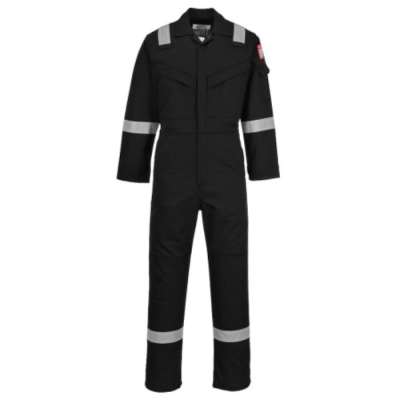 Black Flame Resistant Anti-Static Coverall Hi-Vis Strips