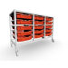 Gratnells Treble Column Adjustable Trolley 725mm Set 01 White with Tropical Orange Trays