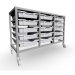Gratnells Treble Column Adjustable Trolley 725mm Set 01 Silver with Light Grey Trays