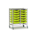Gratnells Double Column Adjustable Trolley 850mm Set 01 Silver with Lime Jolly Trays and Runners