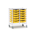 Gratnells Double Column Adjustable Trolley 850mm Set 01 White with Sunshine Yellow Trays and Runners