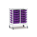 Gratnells Double Column Adjustable Trolley 850mm Set 01 White with Plum Purple Trays and Runners