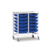 Gratnells Double Column Adjustable Trolley 850mm Set 01 White with Royal Blue Trays and Runners