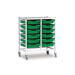 Gratnells Double Column Adjustable Trolley 850mm Set 01 White with Grass Green Trays and Runners