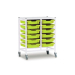 Gratnells Double Column Adjustable Trolley 850mm Set 01 White with Lime Jolly Trays and Runners