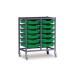 Gratnells Double Column Adjustable Trolley 850mm Set 01 Gratnells Grey with Grass Green Trays and Ru