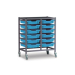 Gratnells Double Column Adjustable Trolley 850mm Set 01 Gratnells Grey with Cyan Blue Trays and Runn