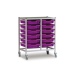 Gratnells Double Column Adjustable Trolley 850mm Set 01 Silver with Plum Purple Trays and Runners